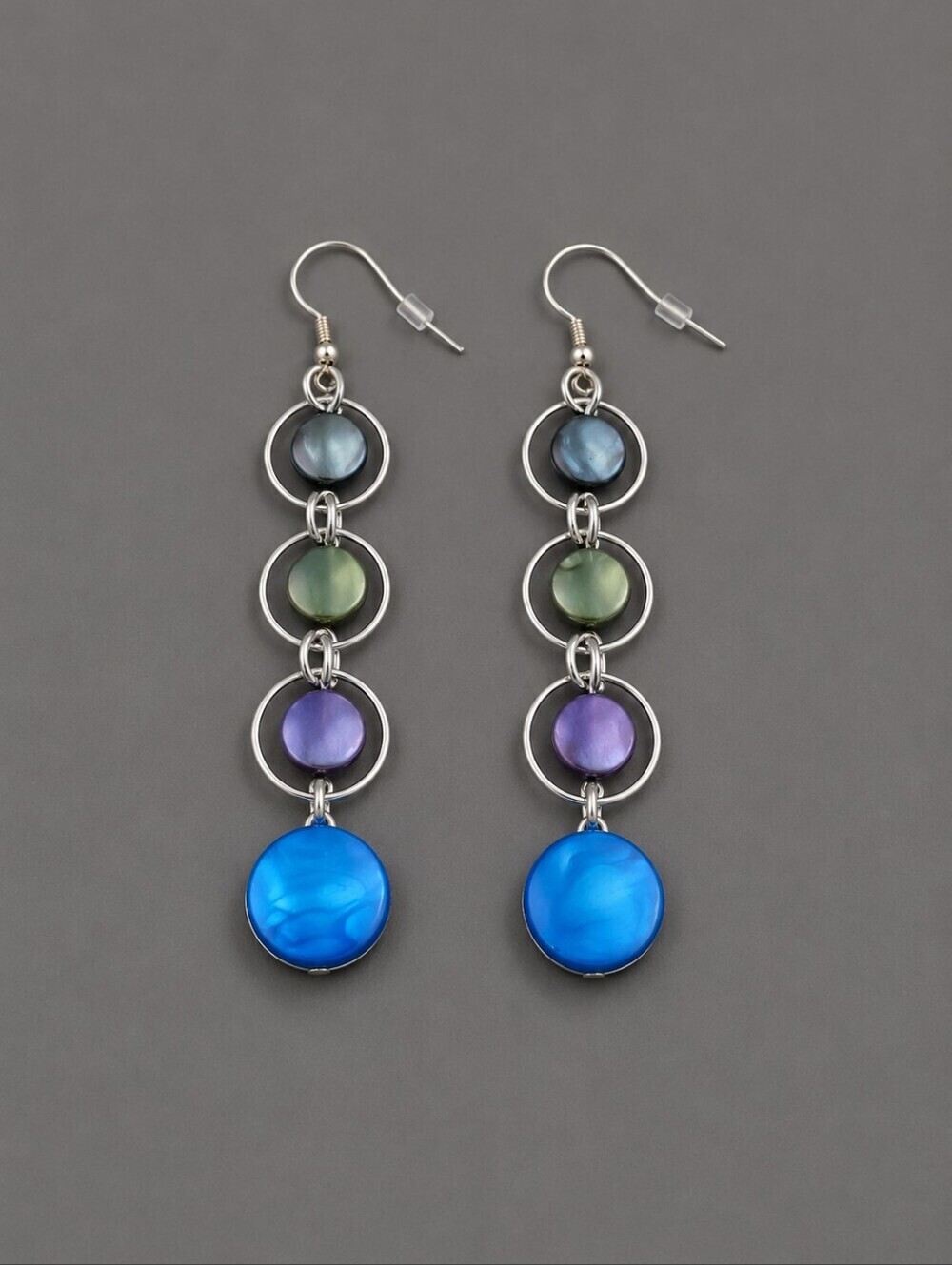 3/$30 Long Circle Link Dangle Hook Nebula Earrings